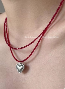 OASIS 荆棘爱丽丝红水晶双层串珠项链天然石春夏叠戴小众锁骨链