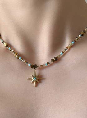 OASIS 荒漠绿洲叠戴串珠复古美拉德波西米亚太阳花小众锁骨链颈链