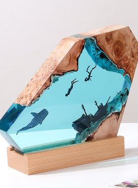 海洋沉船鲸鱼潜水员树脂小夜灯摆件办公室桌面创意海洋艺术小礼物