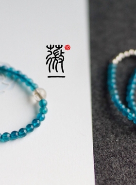 【薇一】暮色的天空  天然明蓝色 磷灰石 手链 手串