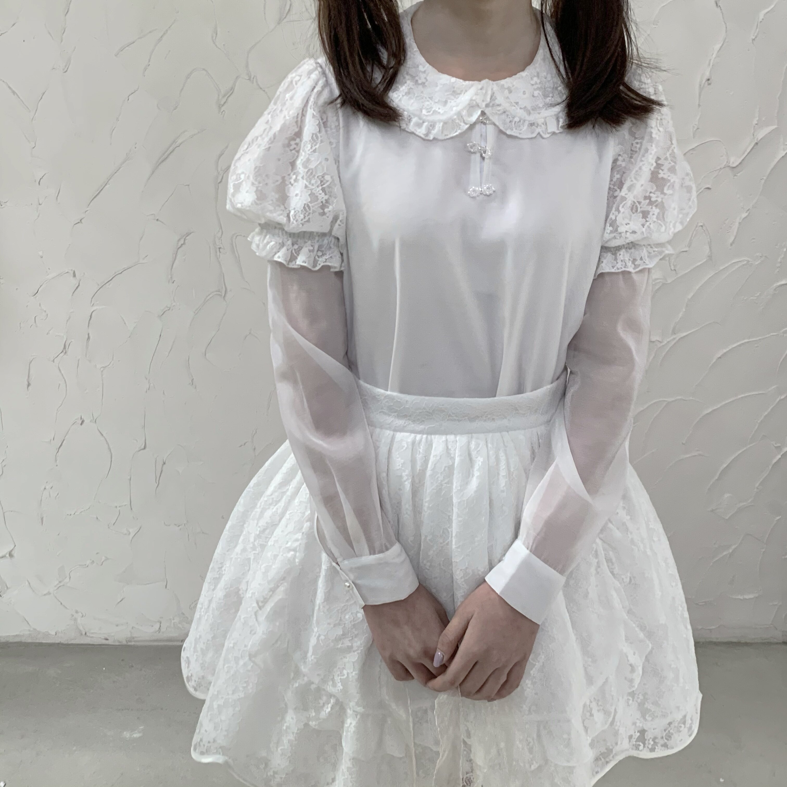 蕾/现货内搭/甜美短袖夏季泡泡袖/choker bunny缎带兔百搭Lolita_虎窝淘