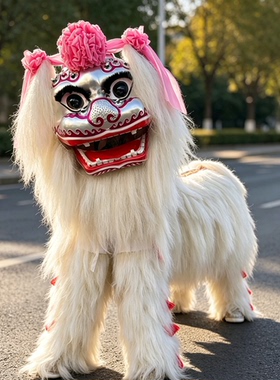 舞狮道具整套白色人造毛舞狮双人款加厚狮皮网红小白北狮全套成人