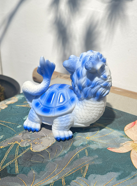 陶瓷小火彩招财龙龟桌面摆件装饰