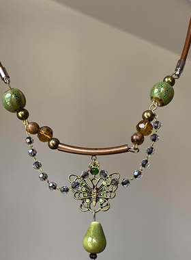 花想容新中式绿色蝴蝶锁骨链