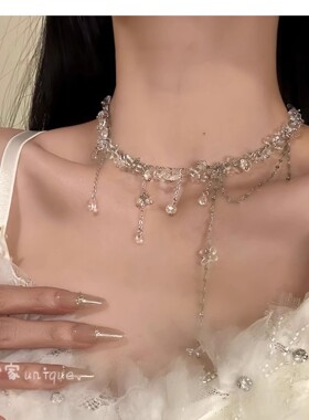 多巴胺串珠蝴蝶吊坠锁骨链女款