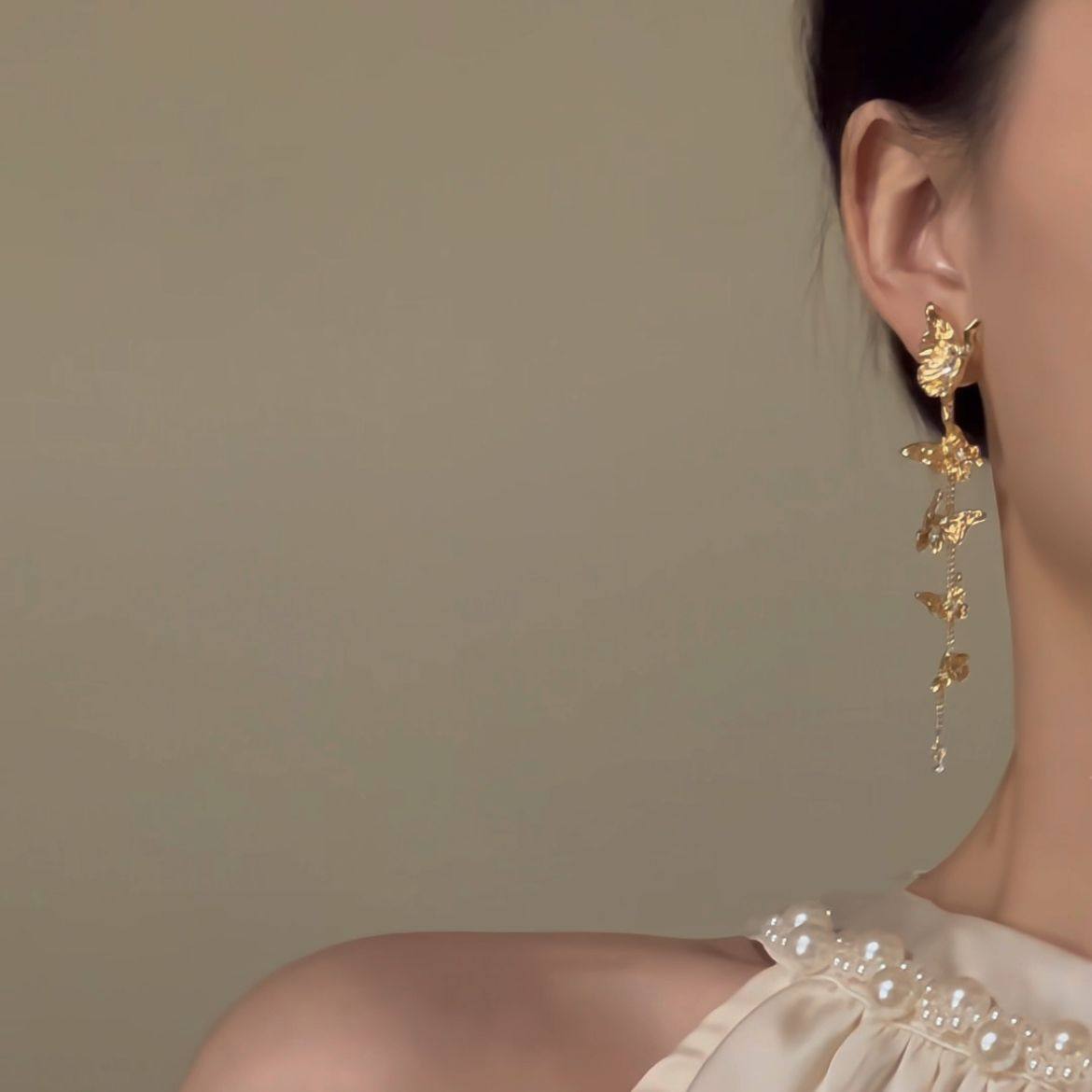 金色蝴蝶流苏耳饰轻奢高级感个性简约时尚百搭气质耳环耳钉秋冬,淘宝优惠券,粉丝福利购,淘宝优惠卷