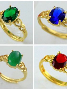 仿黄金镶嵌宝石配饰带钻开口戒指