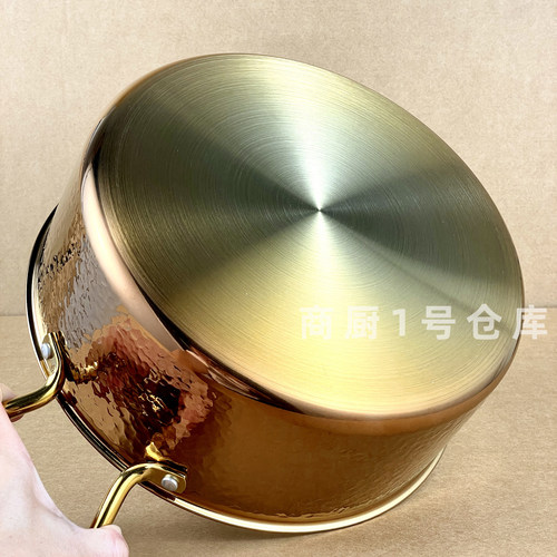 三层钢锤纹深汤锅不锈钢双耳带盖酒店用品批发商用椰子鸡火锅锅具 - 图3