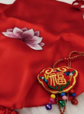 汉墨记儿童桑蚕丝吊带苏绣非遗真丝套装幼儿百天照哪吒肚兜夏送礼