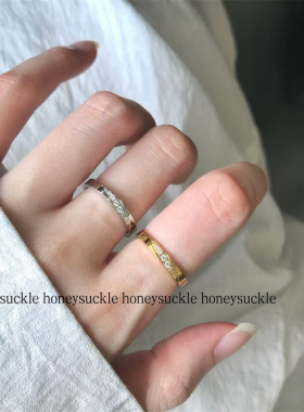忍冬HONEYSUCKLE 日韩简约斜边镶钻钛钢戒指女通勤百搭日常食指戒