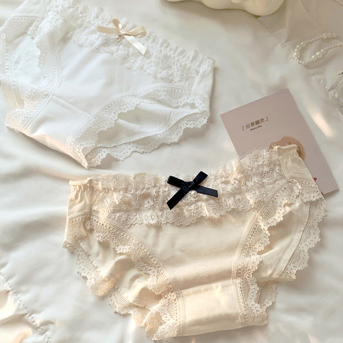 森日和叶甜美风蝴蝶结蕾丝边内裤女生2026新款可爱纯棉女士三角裤 - 图1