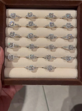 胖东来同款莫桑石戒指925纯银公主方包满钻小方糖婚戒1克拉送礼物