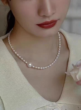 诸暨山下湖天然淡水米粒米形小珍珠项链4－5mm轻奢高级锁骨链气质