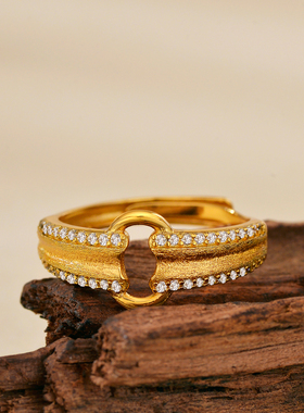 元宝锁扣沙金戒指女小众个性