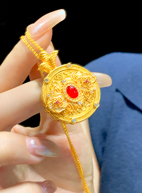 仿金色珐琅彩山茶花罗盘吊坠精致