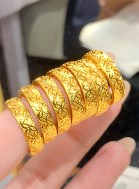 仿金色钱币纹闭口戒指小众食指戒