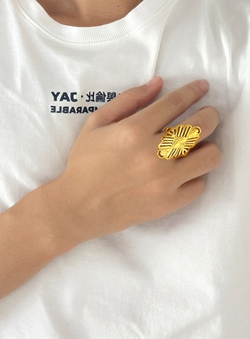 小众设计女沙金戒指开口可调