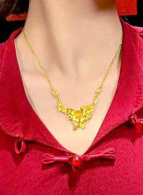 仿金色镂空三生花项链订婚套装