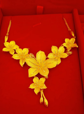 繁花似锦三生花镀黄金项链