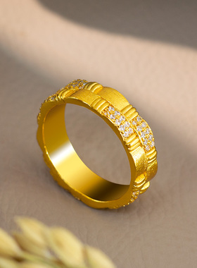 中古风编织拉丝点钻戒指