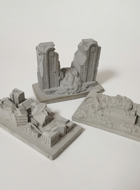 麦田里原创建筑贪婪城市废墟水泥混凝土鱼缸造景装饰布景桌面摆件