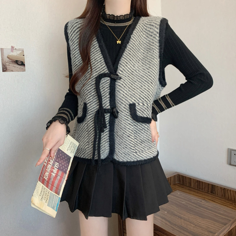 大码胖mm新中式国风盘扣加厚针织马甲背心女秋冬叠穿开衫马夹外套,淘宝优惠券,粉丝福利购,淘宝优惠卷