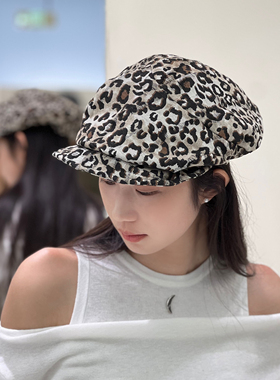 复古豹纹女百搭显脸小报童帽