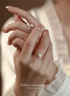 天然珍珠戒指纯银可调节指环