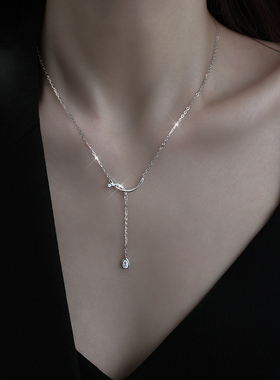 999纯银项链女水滴锁骨链