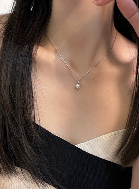 天然淡水珍珠项链单颗纯银锁骨链