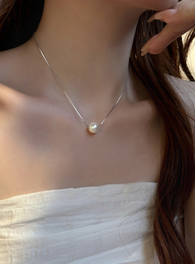 施家珍珠项链女925纯银轻奢小众高级路路通锁骨链2025年新款颈链