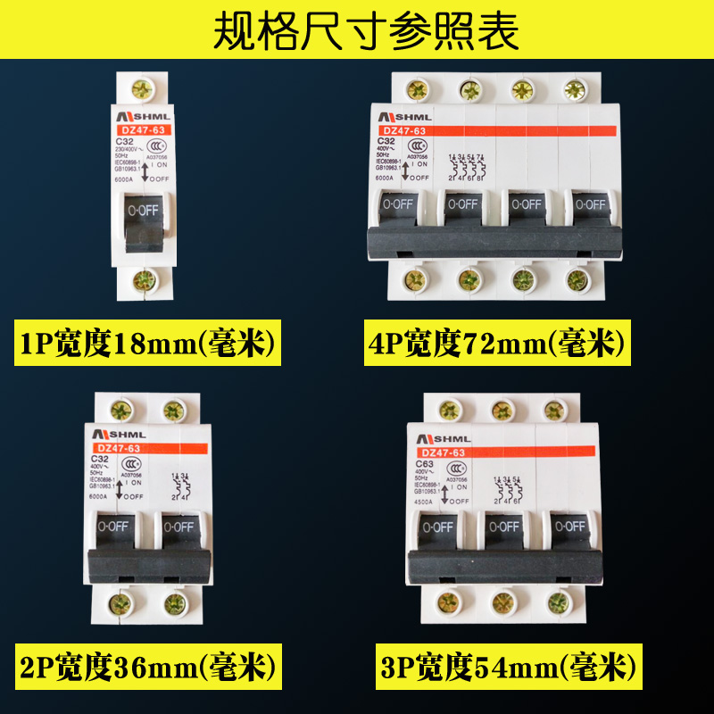 DZ47家用真空保护器空开断路器空气开关1p2p3p4p10a20a32a63a125a - 图0