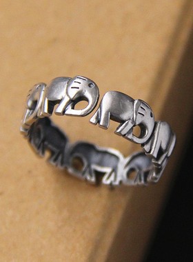 原创复古朴素风泰银小象开口戒指