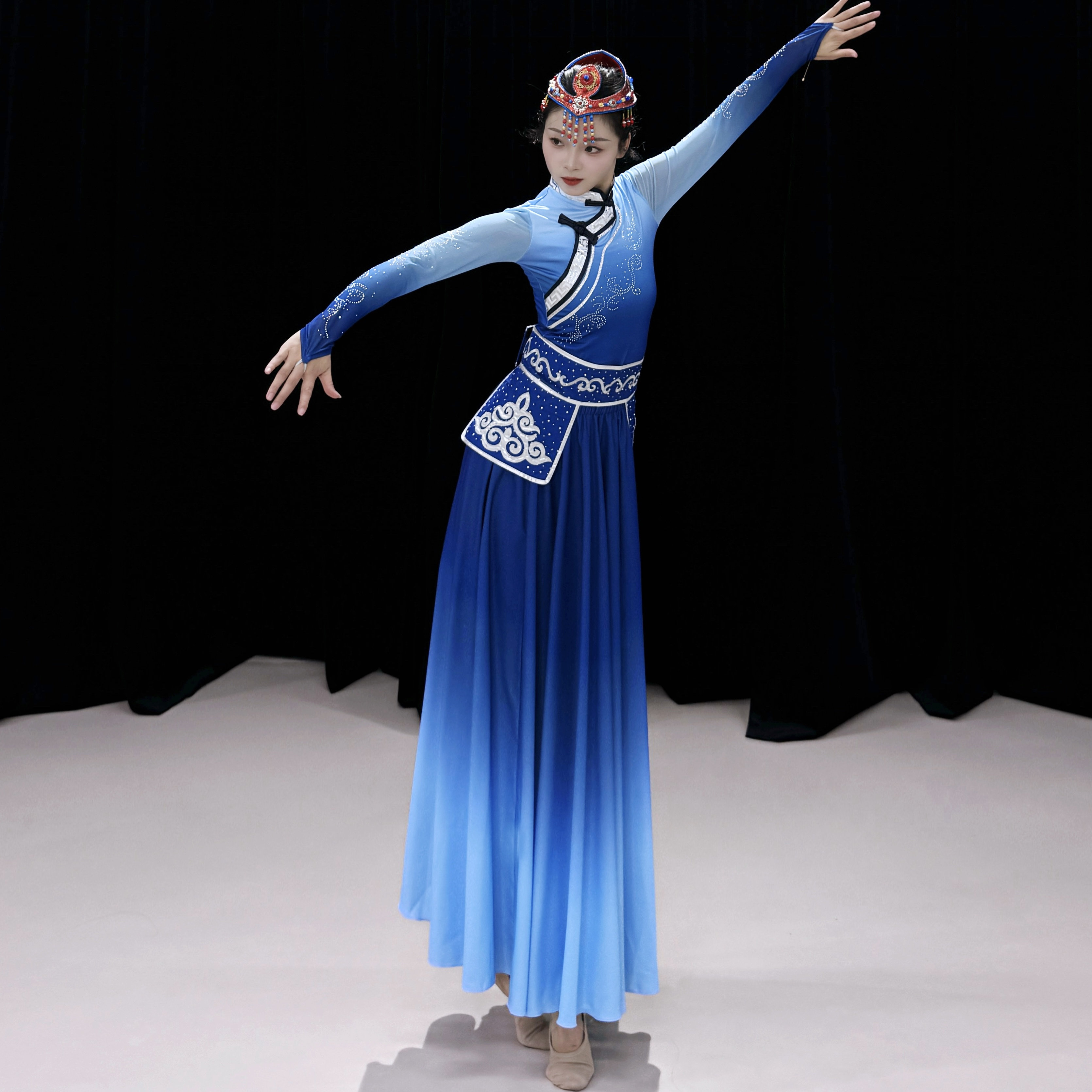 蒙古舞蹈演出服蒙族服装民族风演出服饰艺考练习裙剧目大摆裙套装,淘宝优惠券,粉丝福利购,淘宝优惠卷