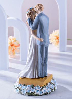 仿木刻人物树脂工艺品结婚礼物美式情侣婚礼蛋糕客厅桌面酒柜摆件