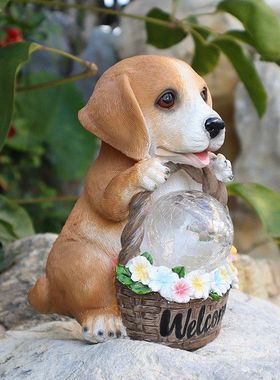 户外庭院小狗太阳能动物摆件欢迎牌雕像夜灯花园树脂工艺品装饰