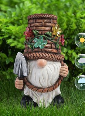 户外花园精灵摆件小矮人太阳能发光侏儒地精庭院装饰树脂工艺品