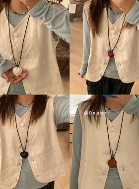 Bao款！fever同款~皮质爱心项链麻绳桃心 百搭毛衣链心形挂脖子链