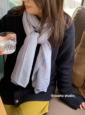 森系亚麻~肌理纹柔软棉麻围巾 复古纯色女春秋文艺范百搭长条围脖