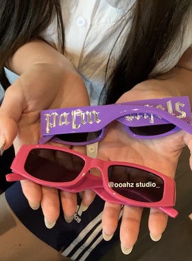 朋克诞生~玫粉色小框字母太阳镜ins网感紫色墨镜潮走秀太阳眼镜女