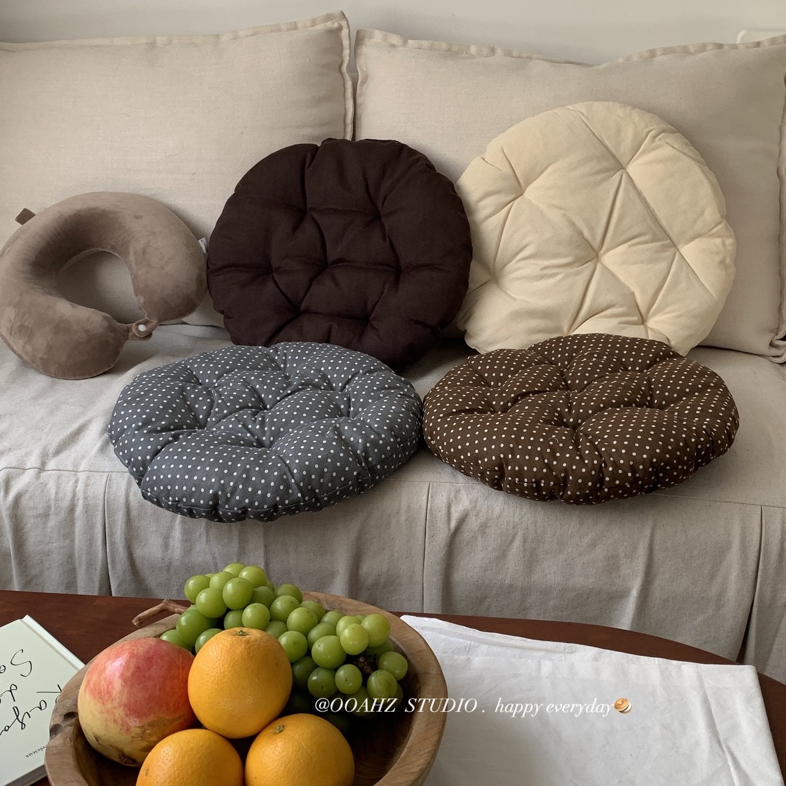 Linen round futon cushion thickened pillow tatami