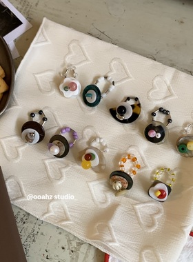 多元素~复古串珠戒指女潮轻奢小众设计食指戒冷淡风弹力叠戴指环