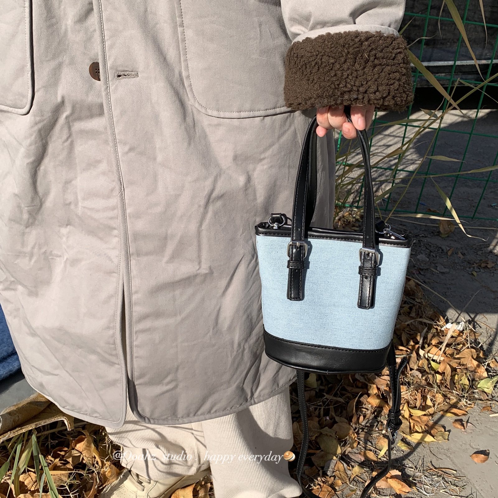 小水桶~"baby蓝"秋冬复古手提单肩包包女韩国款百搭拼色ins斜跨包,淘宝优惠券,粉丝福利购,淘宝优惠卷