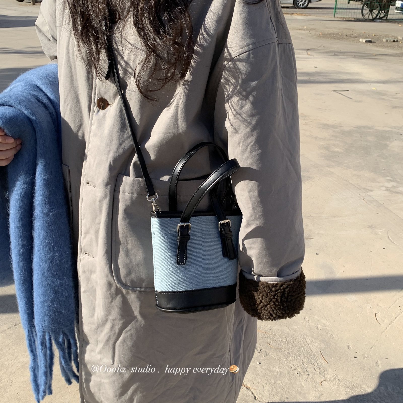 小水桶~"baby蓝"秋冬复古手提单肩包包女韩国款百搭拼色ins斜跨包,淘宝优惠券,粉丝福利购,淘宝优惠卷