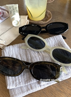 豆绿灰片~复古y2k窄框太阳眼镜 ins博主凹造型可可镜辣妹粉墨镜