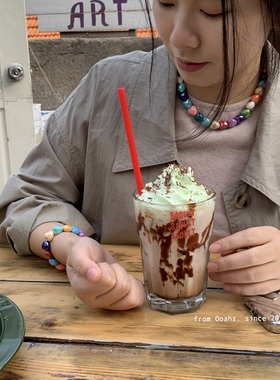 七彩琉璃 少女气质项链手链 小众设计彩色心形吊坠项链锁骨链配饰