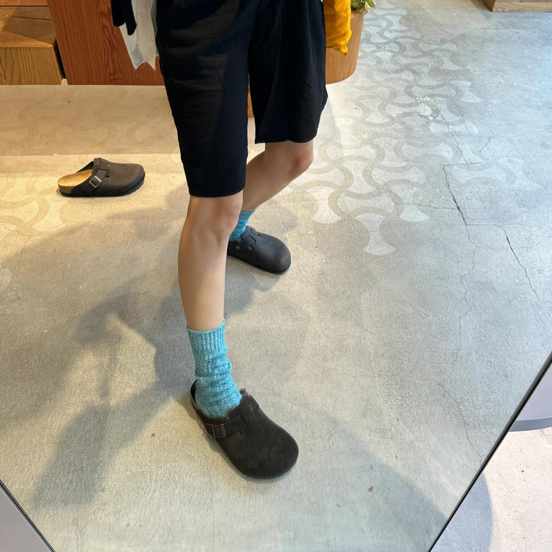 复古真皮勃肯鞋厚底女一脚蹬加绒棉拖鞋2025秋冬新款软木博肯单鞋 - 图2