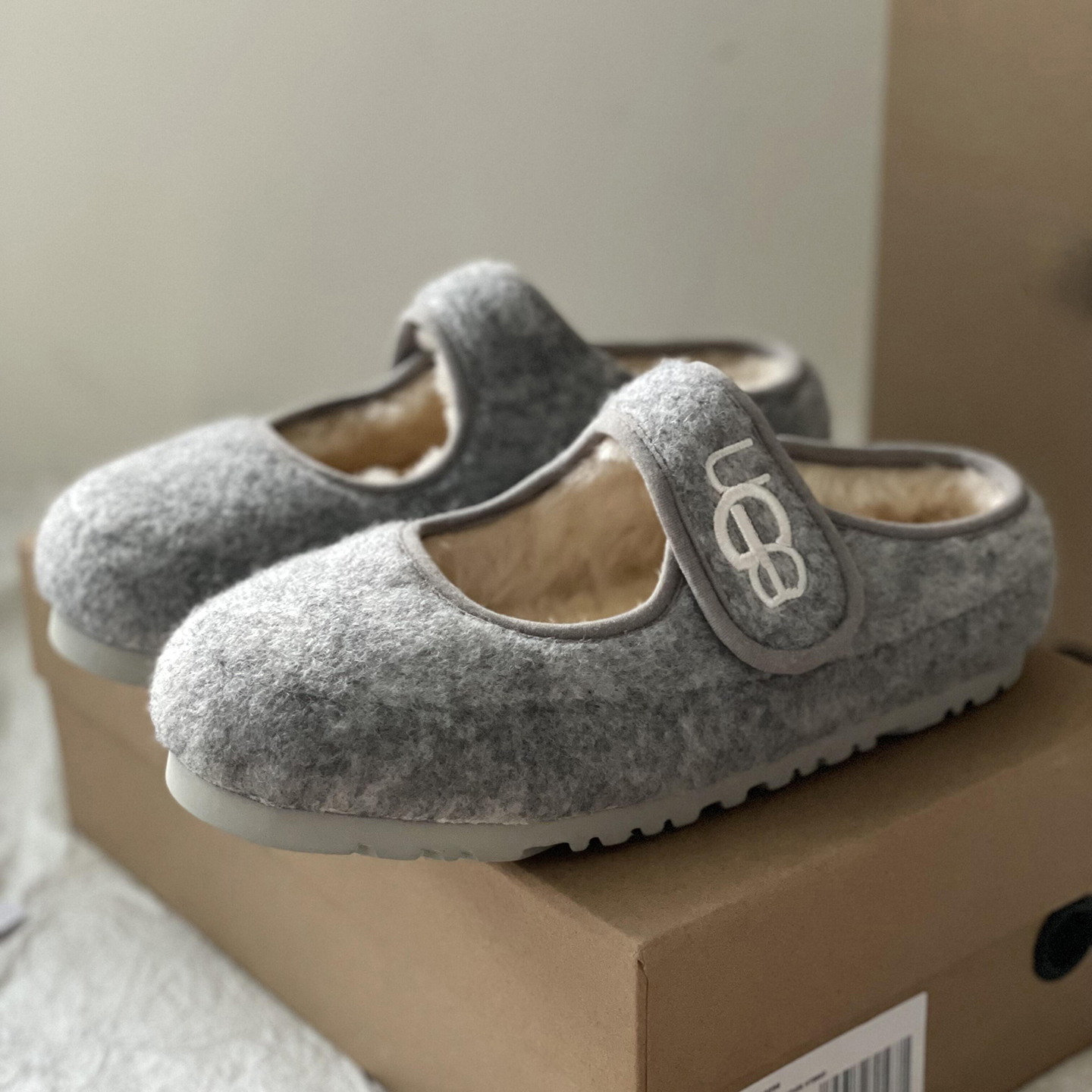 羊皮版~灰色一脚蹬厚底毛毛鞋女冬加绒2025新款法式棉鞋豆豆单鞋 - 图1