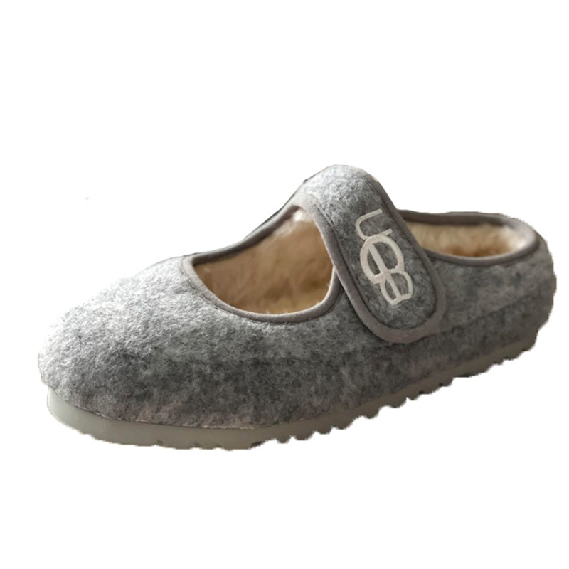 羊皮版~灰色一脚蹬厚底毛毛鞋女冬加绒2025新款法式棉鞋豆豆单鞋 - 图3