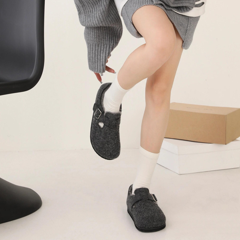 灰色内增高毛毡勃肯鞋女2025秋冬新款加绒一脚蹬厚底棉鞋圆头单鞋,淘宝优惠券,粉丝福利购,淘宝优惠卷